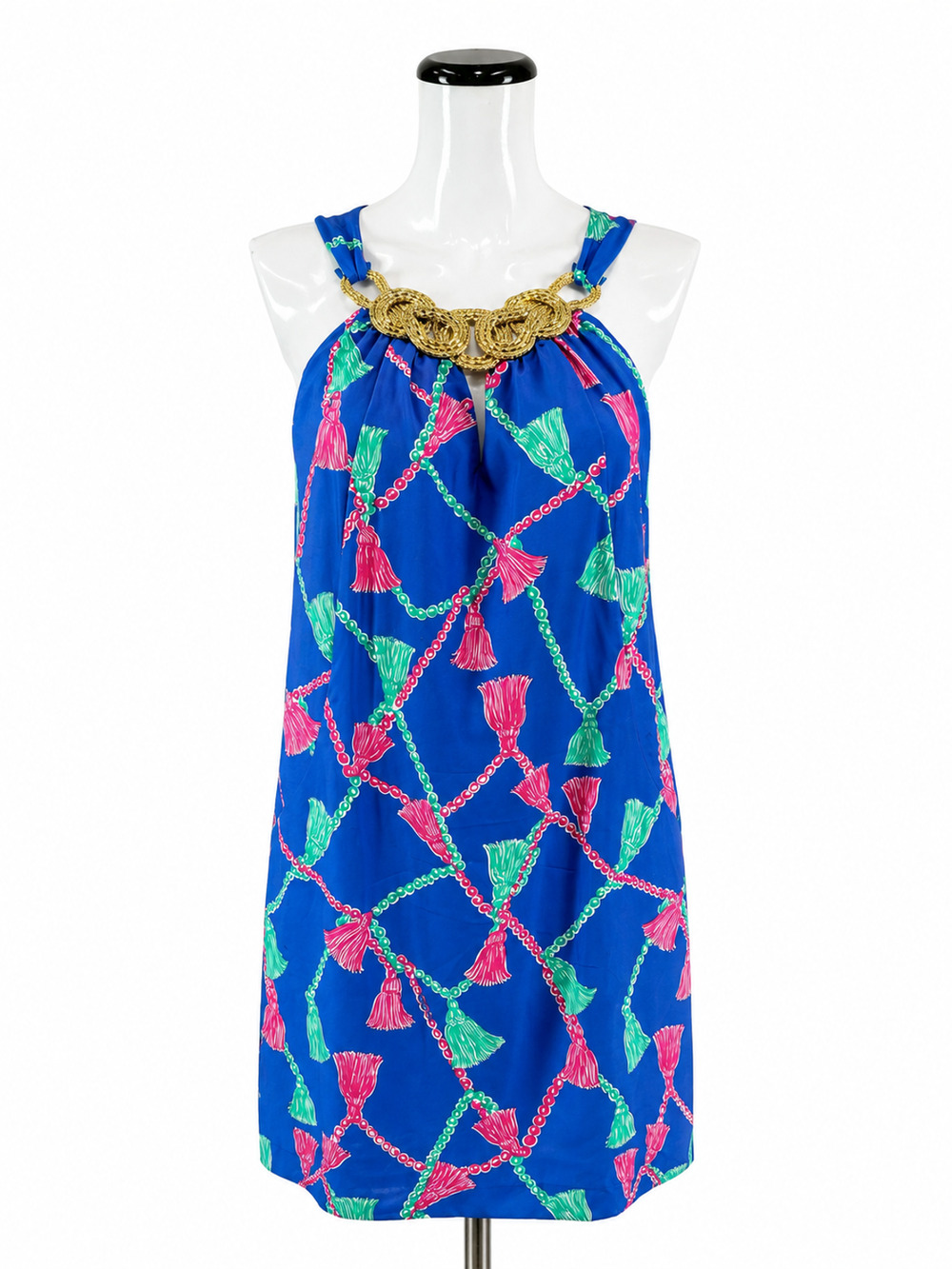 Lilly Pulitzer Elsa Silk Halter Dress Tassels Print Size 2
